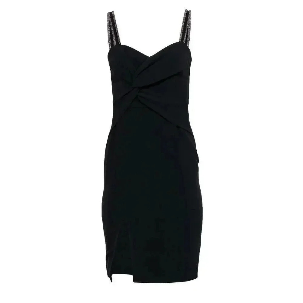 Parker Black Twist Front Bodycon Dress W/ Beaded Sleeves